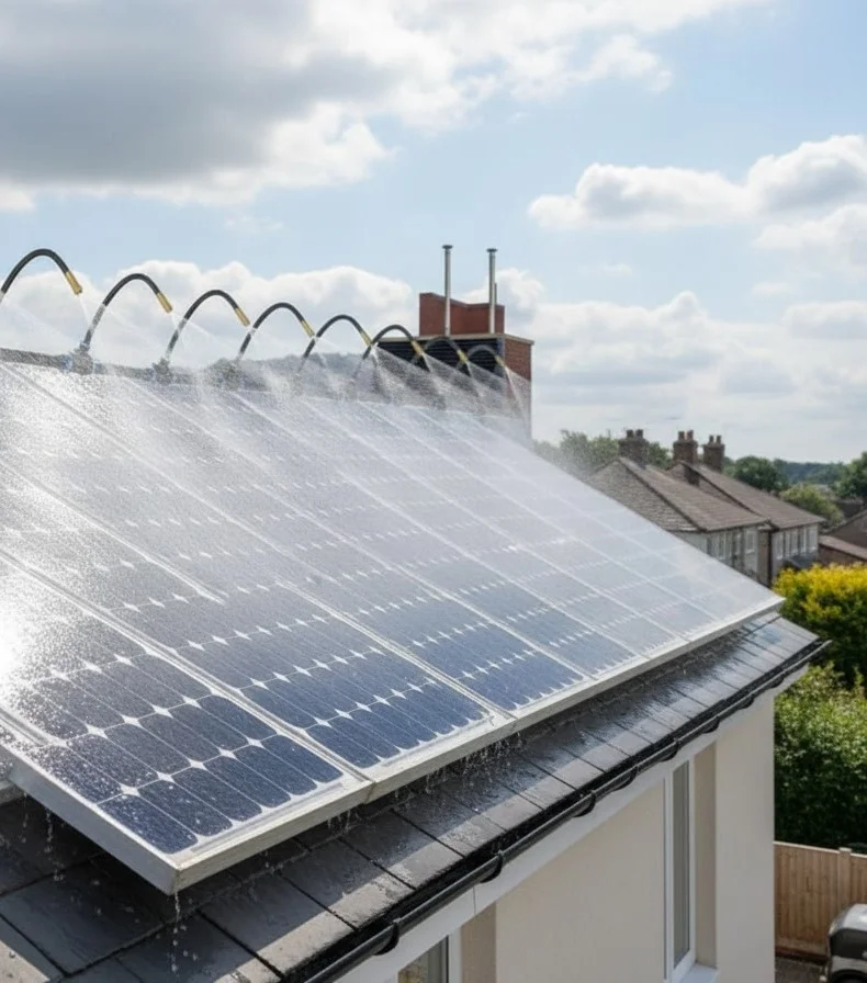 Ready-made sprinkler setup for solar panel cleaning