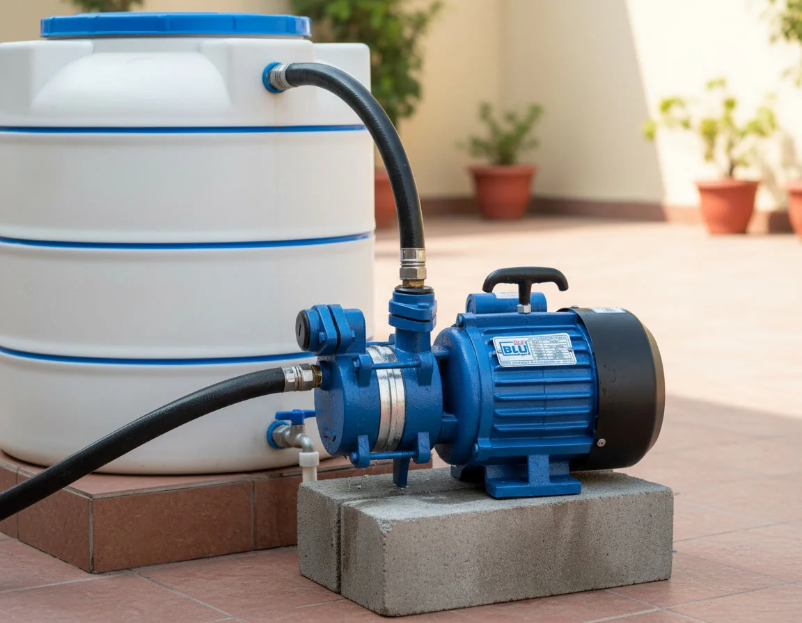 Water pumping motor for solar panel cleaning setup