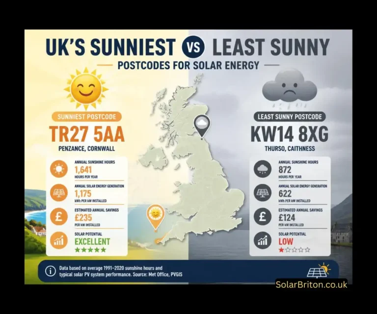 UK's Sunniest vs Least Sunny Postcodes for Solar